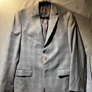 Lauren Ralph Lauren Light Gray Windowpane Plaid Sport Coat Sz 40R 100% Wool Blaz